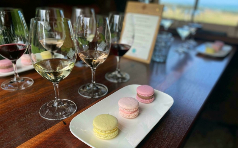 wines and macarons