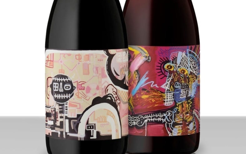 2 bottles with great fun artwork for labels made by our son Charlie for the Silent Noise